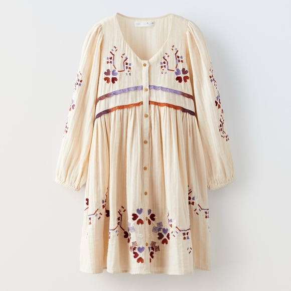 Zara girl embroidered dress cream boho 10 NWT - Picture 1 of 1